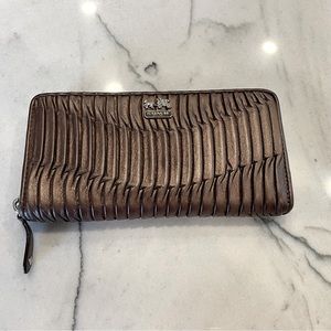 COACH Madison Gathered leather zippered wallet in bronze